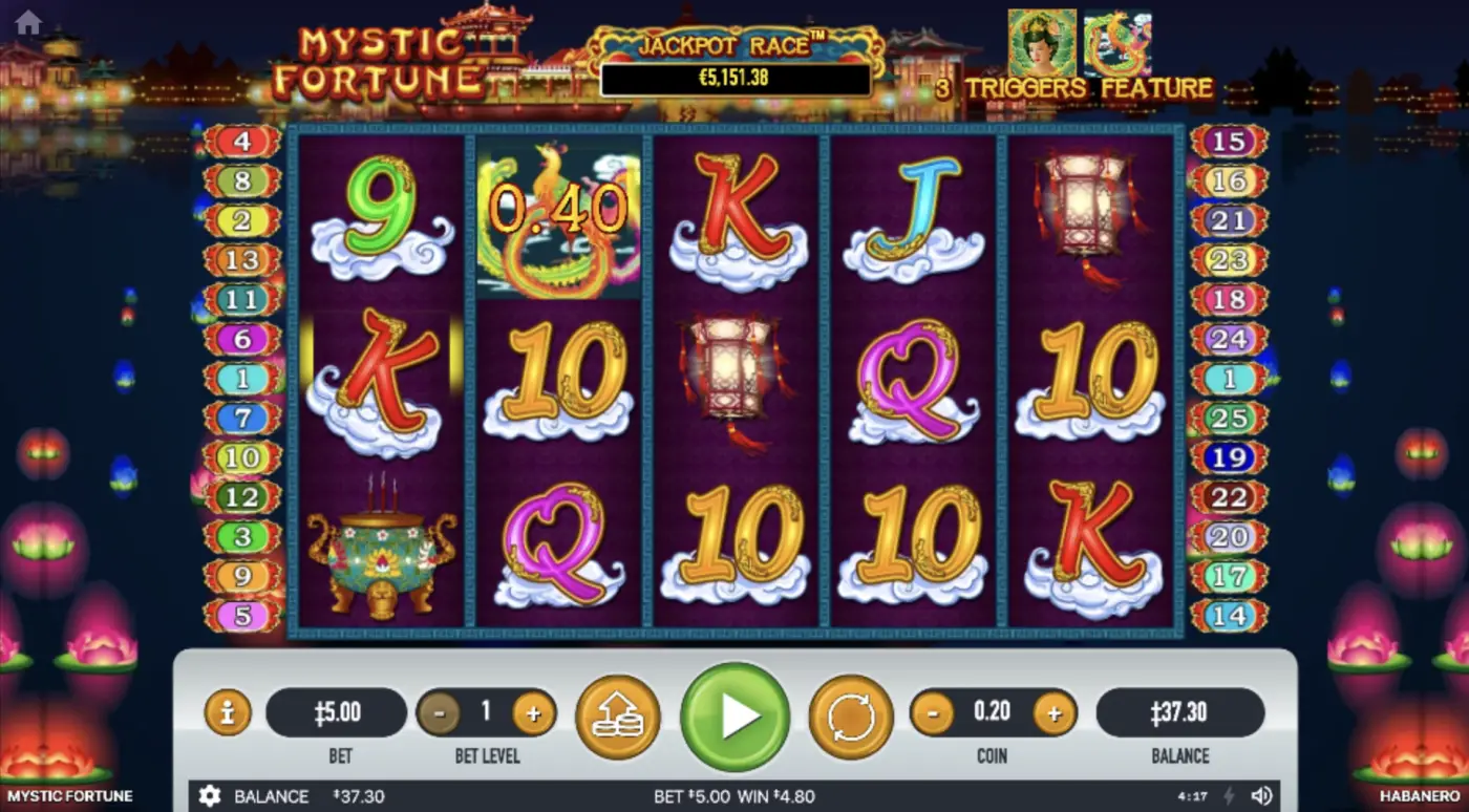 Winning spin on the original Mystic Fortune slot with the golden dragon scatter symbol landed on the reels