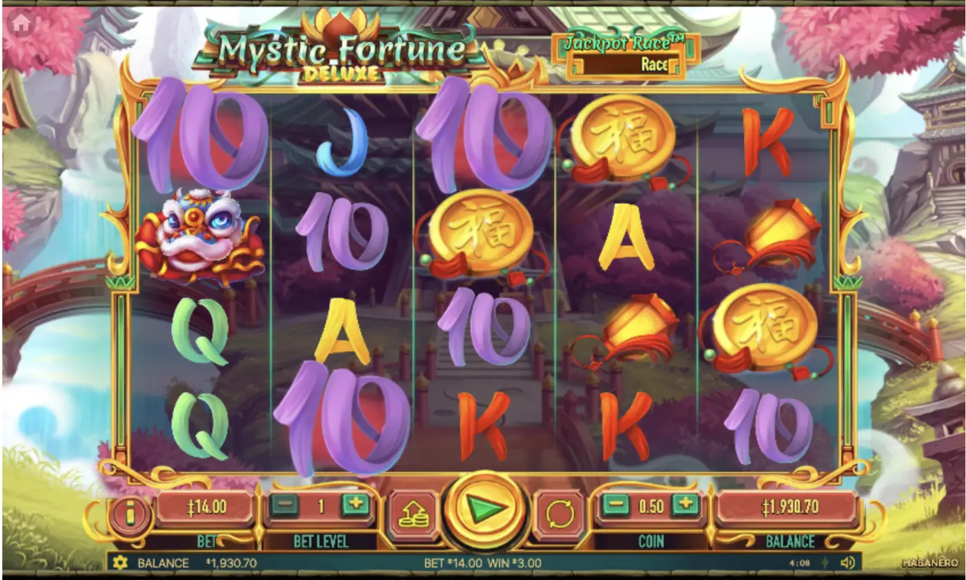 Mystic Fortune Deluxe symbols including the coin, lantern, lion and jade vessel